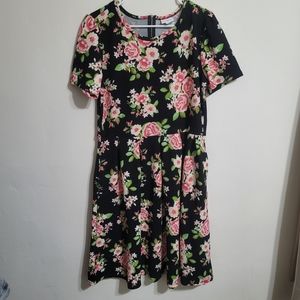 BLACK & PINK FLORAL LULAROE AMELIA WOMEN'S PLEATED DRESS SIZE 2XL SPRING EASTER